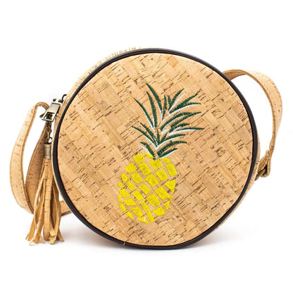 Embroidered Round Cork Handbag