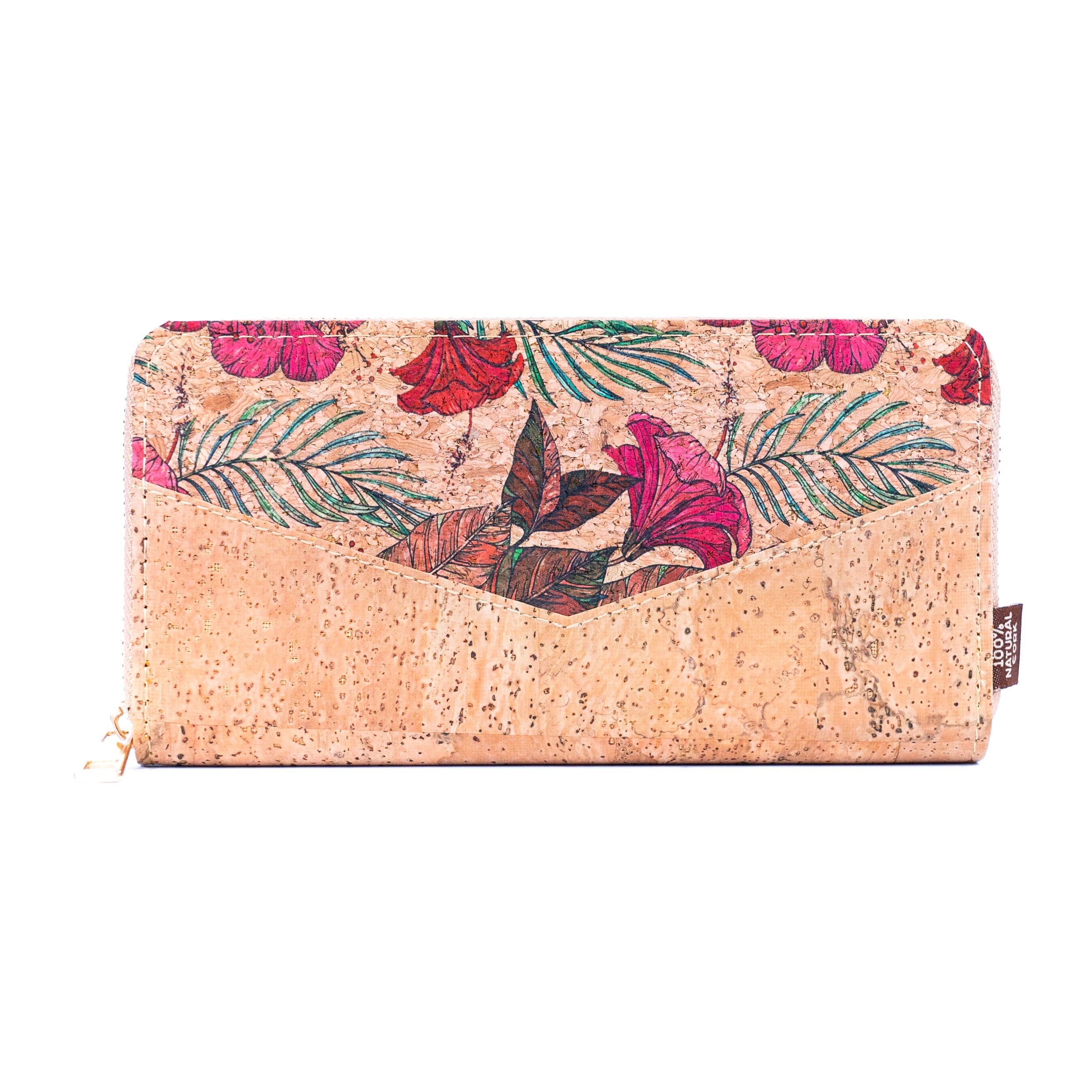 Flowers patterns cork women zipper card wallet