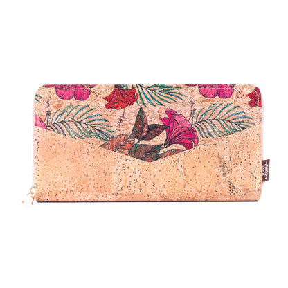 Flowers patterns cork women zipper card wallet