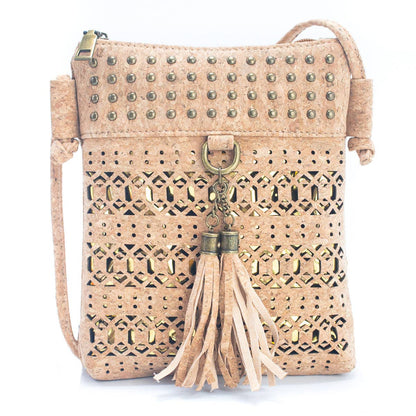 Brass and Silver Accented Cork Cut-out Crossbody Bag