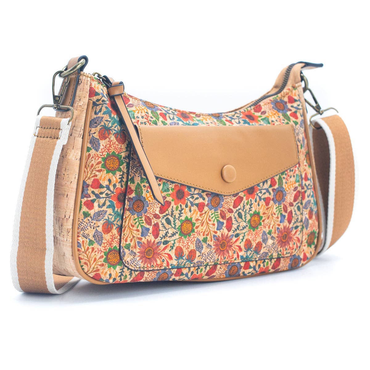 Natural Cork printed pattern messenger bag