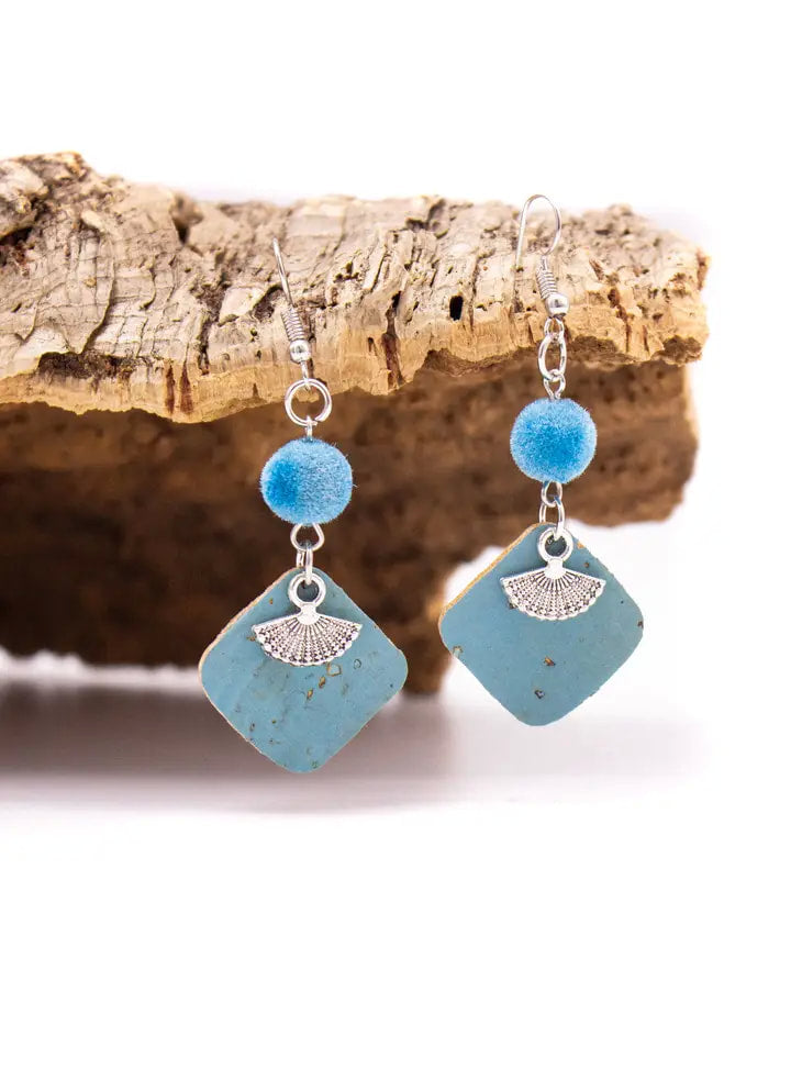 Blue cork fabric Shapes Earrings