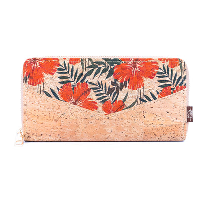 Flowers patterns cork women zipper card wallet