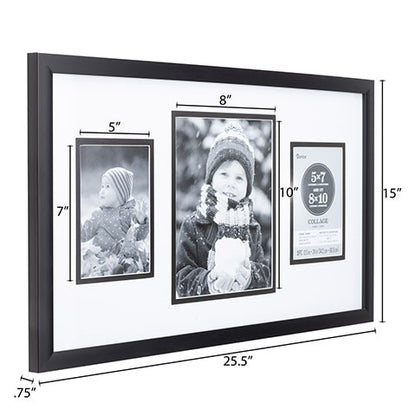 Collage Picture Frame: 3 Photos, Black, 25.3 x 14.8 inches