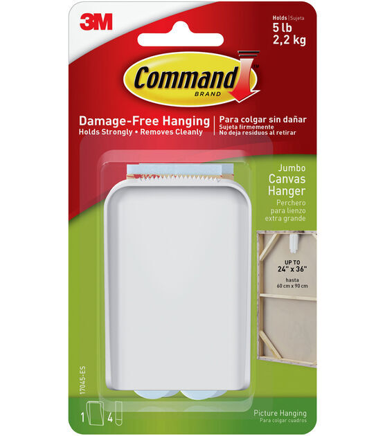 Command Jumbo Canvas Hanger 1/Pkg 1 White Hook & 4 Strips