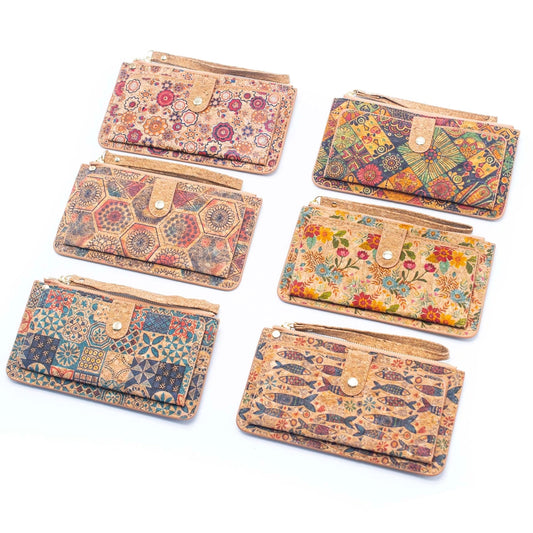 Patterned slim cork card wallet