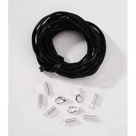 Necklace Kit - 2mm Black Leather Cord with Silver Findings