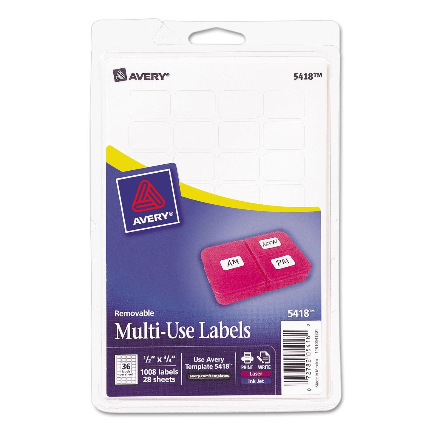 Avery  Removable Print or Write Labels -  White, 0.5 x 0.75 Inches, Pack of 1008 (5418)