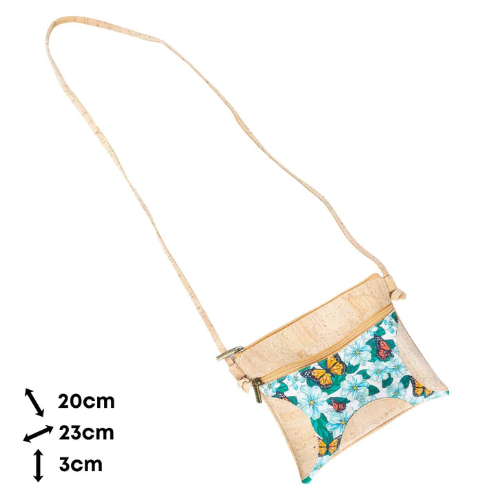 Butterfly & Floral Print Cork Crossbody Bag