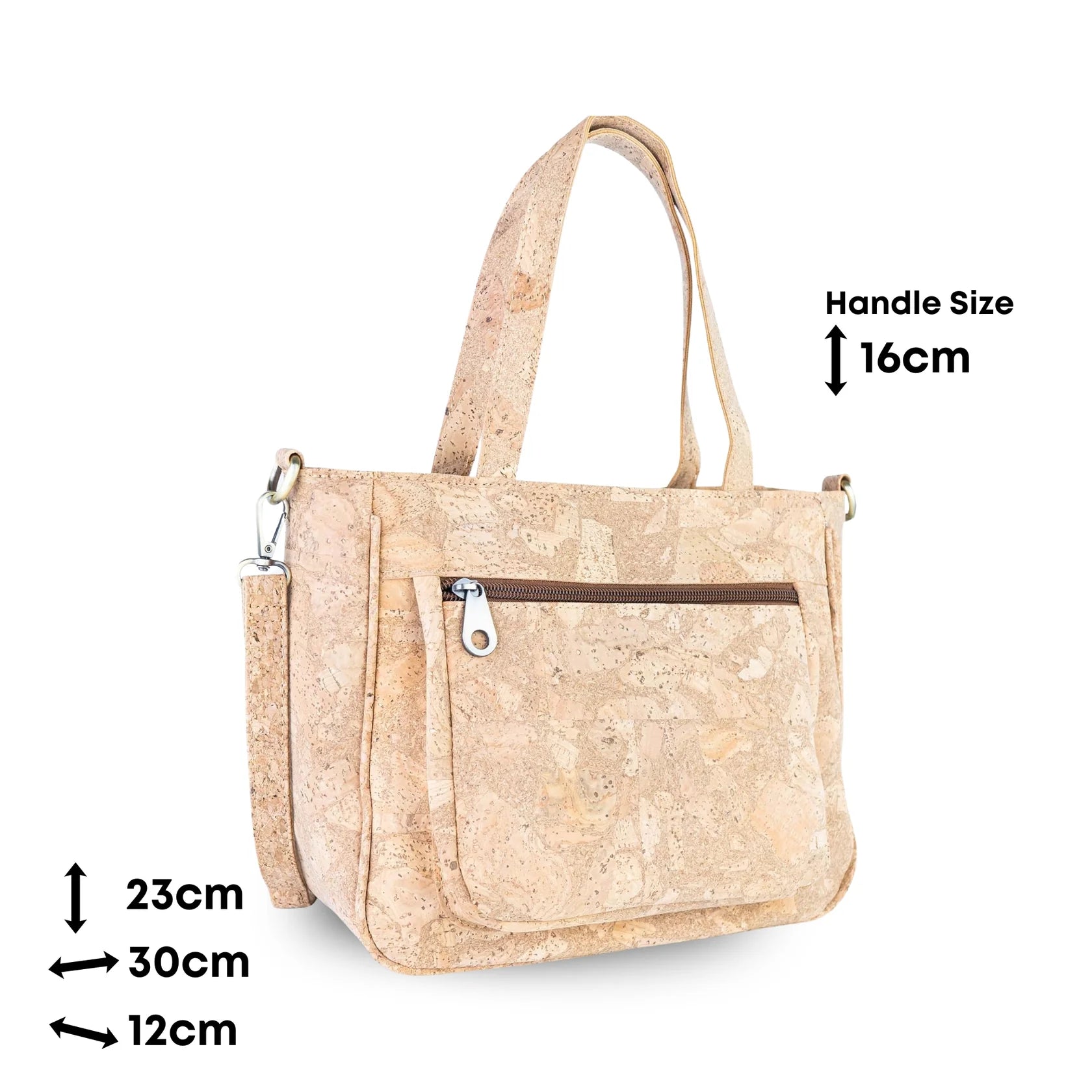 Natural Cork Handbag with Floral Pocket and Detachable Strap